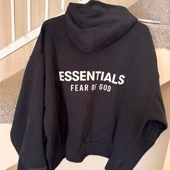 Essentials Black Logo Pullover Hoodie